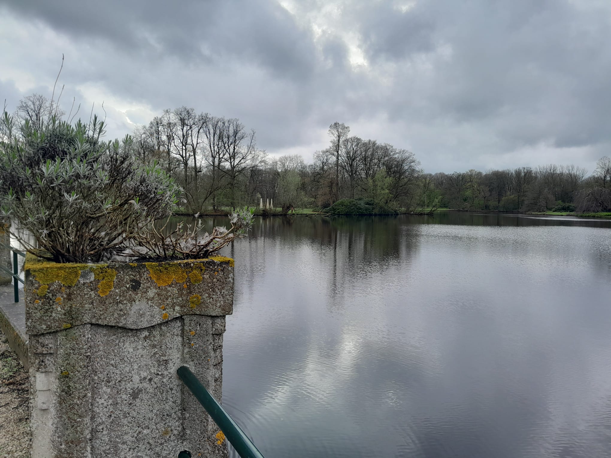 Photo at the water. The weather is rainy, the park is very calm and quiet